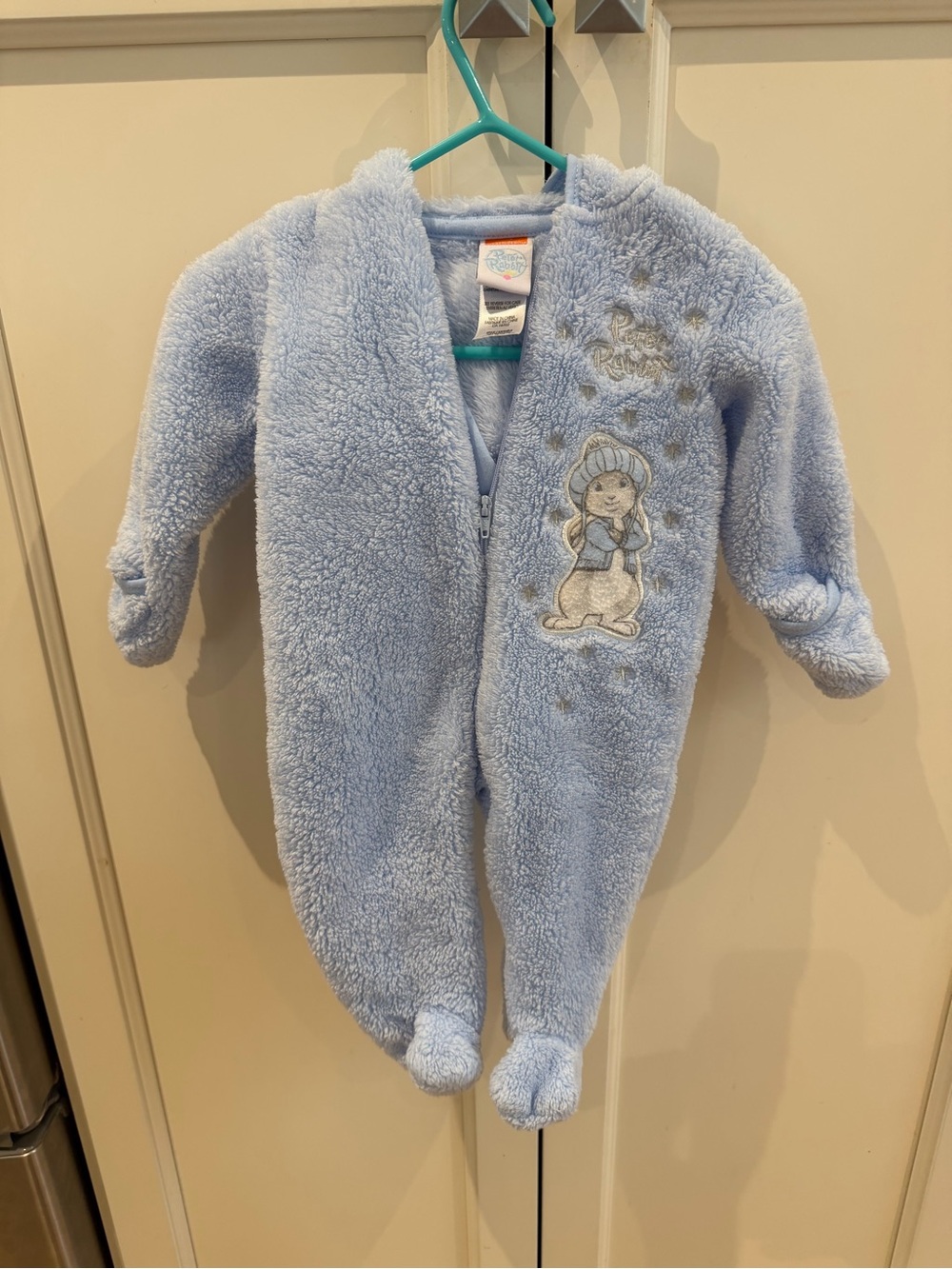 Peter rabbit 0-3m Cozy Blue Plush Baby One-Piece with Hood